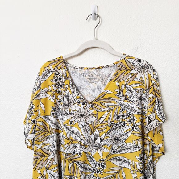 [J. Jill] Yellow Floral Luxe Supima V-Neck Easy Tee Short Sleeve T-Shirt Size XL - Picture 3 of 10